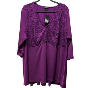 Torrid Womens Purple V Neck Lace & Knit Tunic Top Size 3
